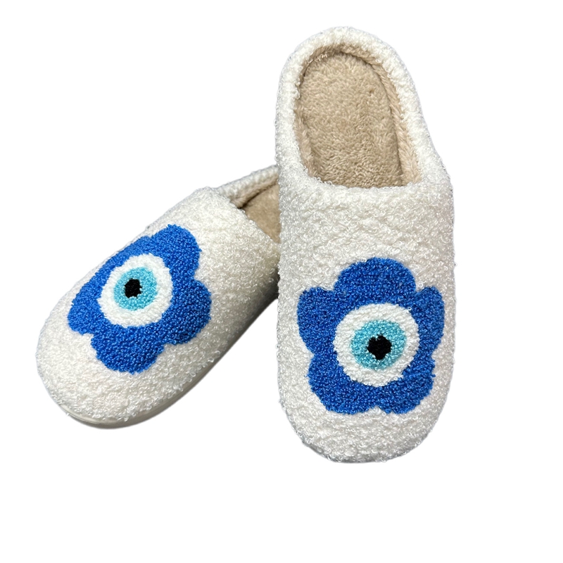 Women’s Blue Flower Evil Eye Winter Indoor Plush Slipper