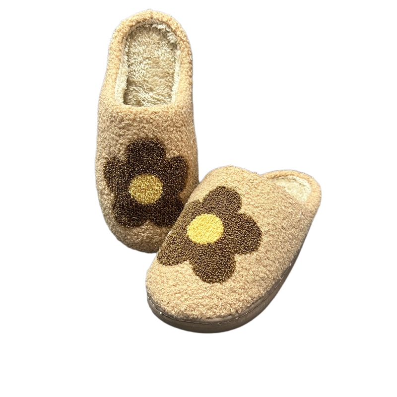 Women’s Brown Flower  Winter Indoor Plush Slipper