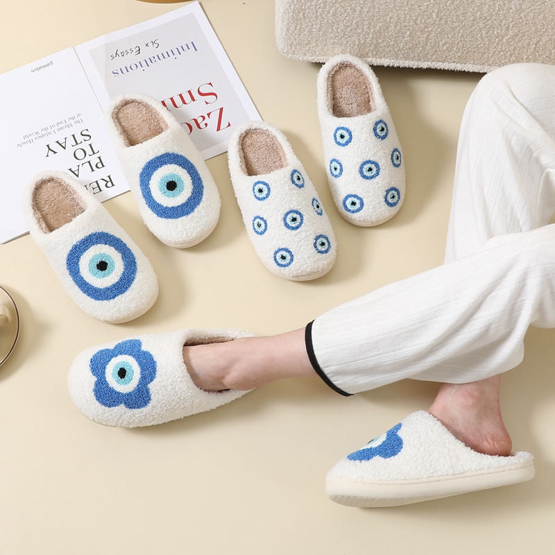 Adults’ Blue Evil Eyes Winter Indoor Plush Slipper