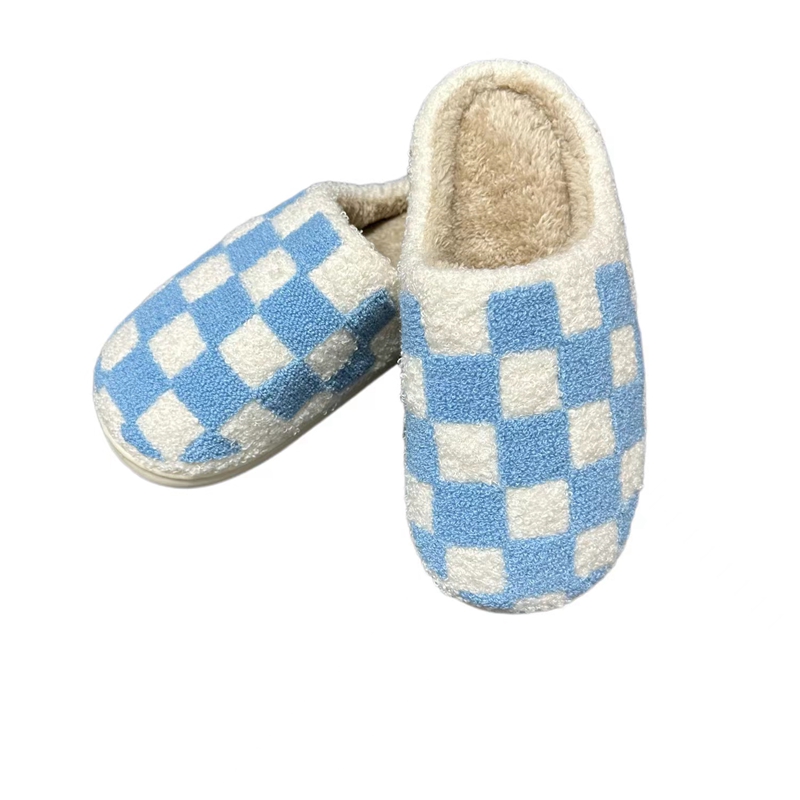 Adults’ Blue Checker   Winter Indoor Plush Slipper