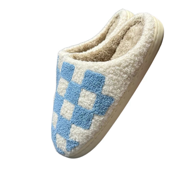 Adults’ Blue Checker   Winter Indoor Plush Slipper