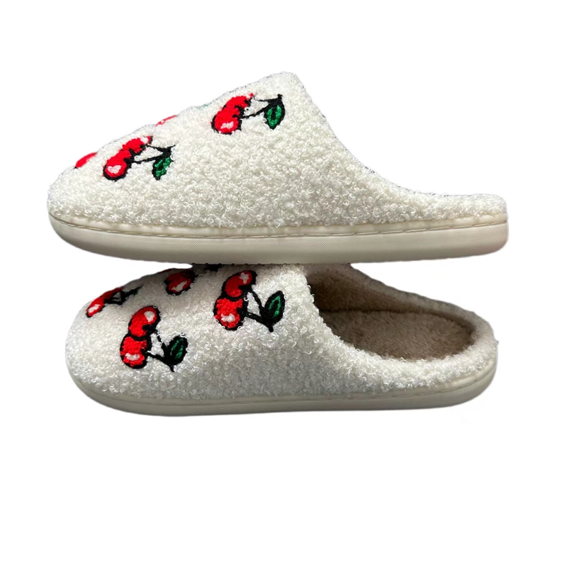 Women’s Cherry Embroidery Winter Indoor Plush Slipper