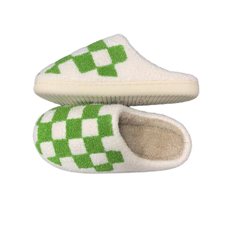 Adults’ Green Checker  Winter Indoor Plush Slipper