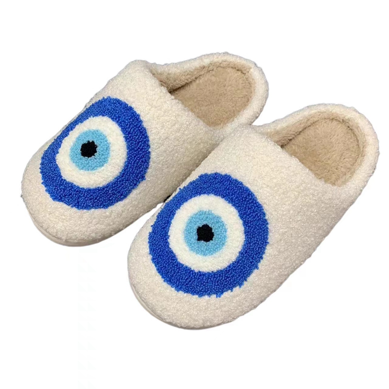 Adults’ Blue Evil Eyes Winter Indoor Plush Slipper