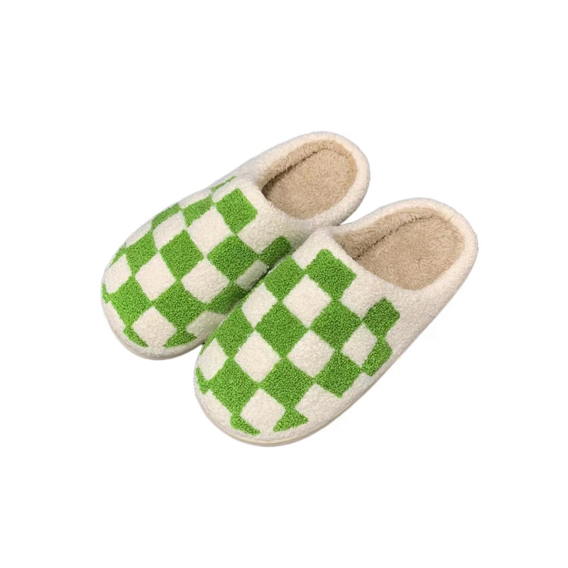 Adults’ Green Checker  Winter Indoor Plush Slipper