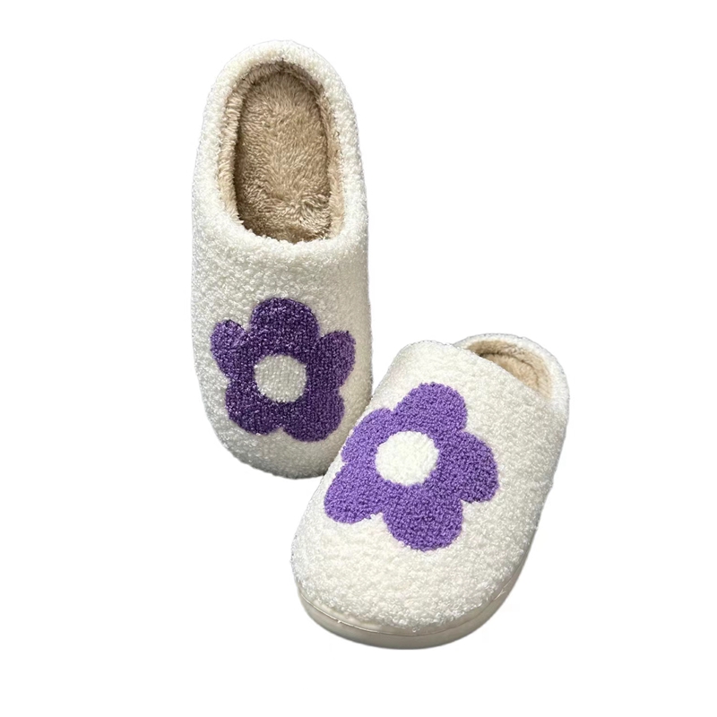 Women’s Nice Purple Flower Winter Indoor Plush Slipper