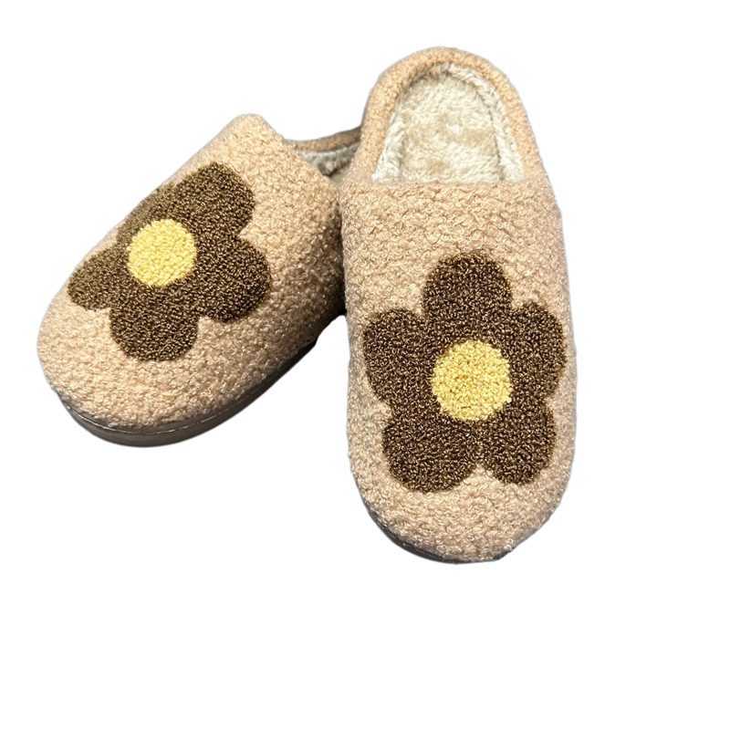 Women’s Brown Flower  Winter Indoor Plush Slipper