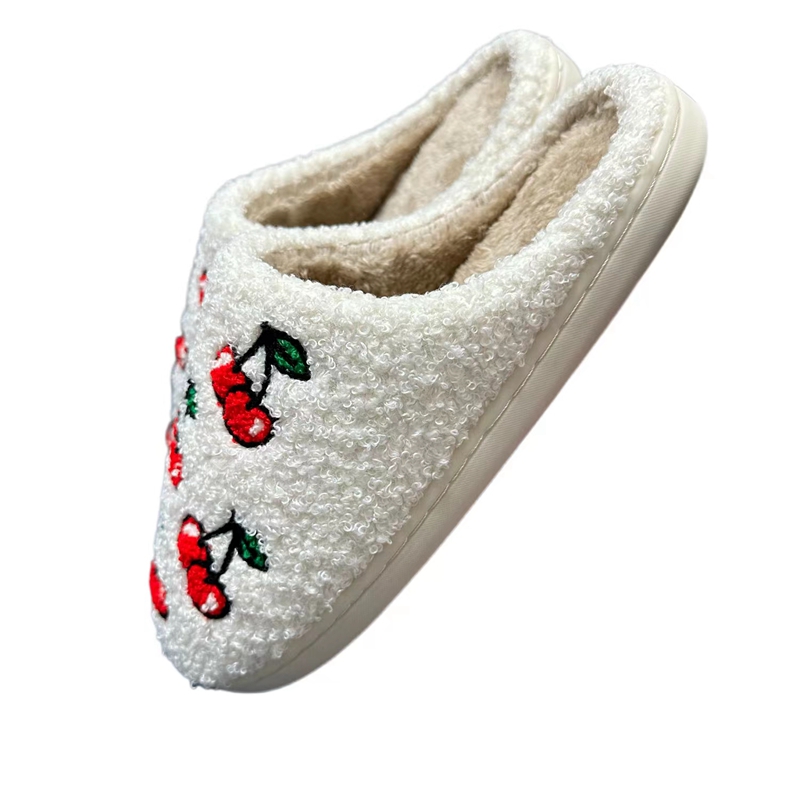 Women’s Cherry Embroidery Winter Indoor Plush Slipper