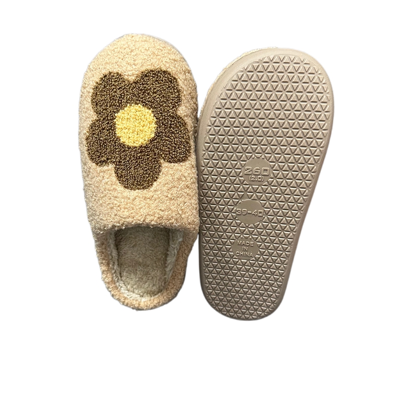 Women’s Brown Flower  Winter Indoor Plush Slipper