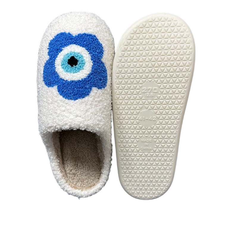 Women’s Blue Flower Evil Eye Winter Indoor Plush Slipper