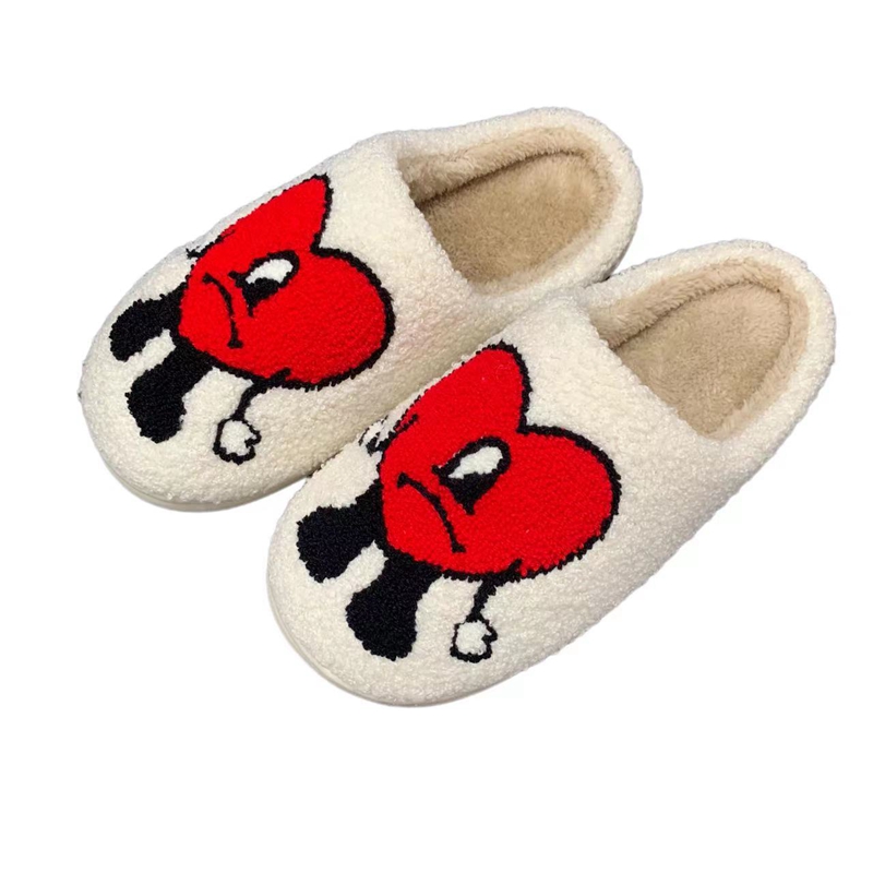 Children’s White/Black Love Cartoon Face Winter Slipper