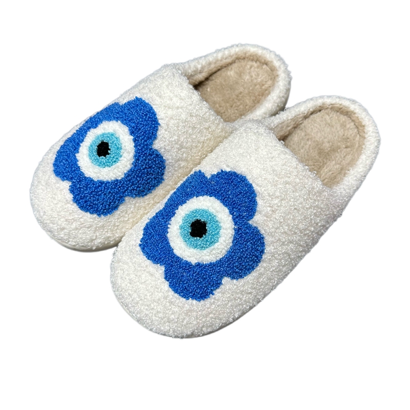 Women’s Blue Flower Evil Eye Winter Indoor Plush Slipper