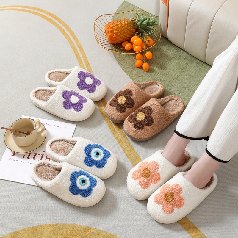 Women’s Brown Flower  Winter Indoor Plush Slipper
