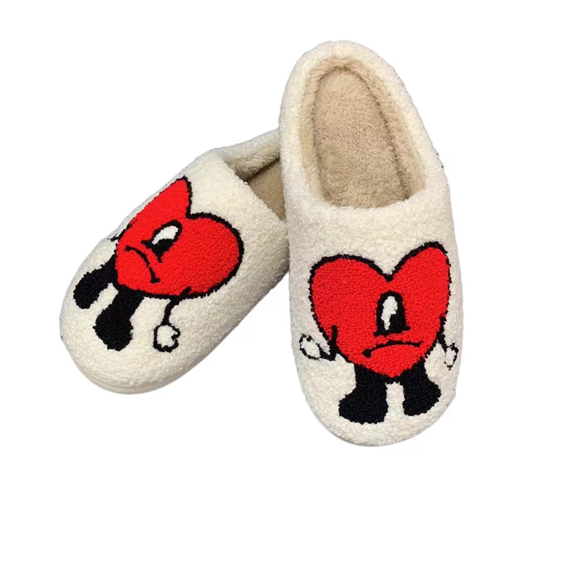 Children’s White/Black Love Cartoon Face Winter Slipper