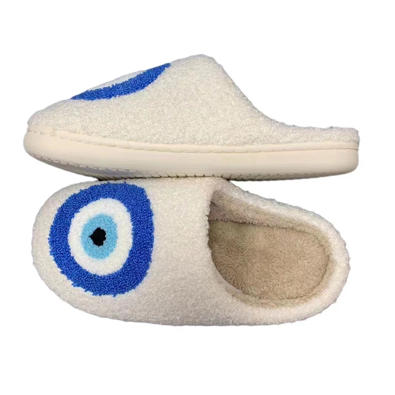 Adults’ Blue Evil Eyes Winter Indoor Plush Slipper