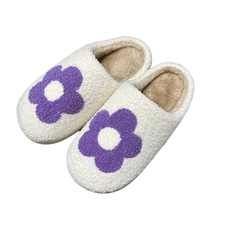 Women’s Nice Purple Flower Winter Indoor Plush Slipper
