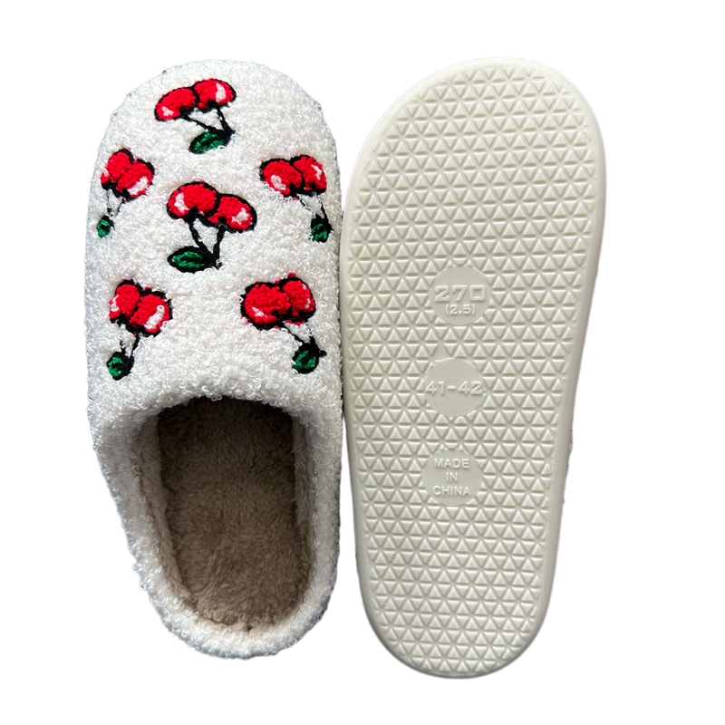 Women’s Cherry Embroidery Winter Indoor Plush Slipper