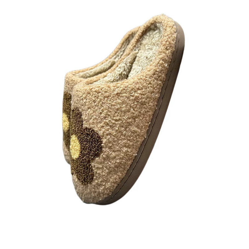 Women’s Brown Flower  Winter Indoor Plush Slipper