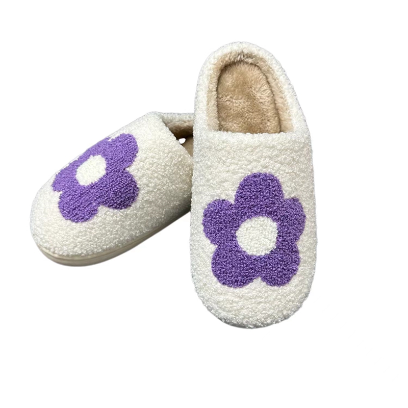 Women’s Nice Purple Flower Winter Indoor Plush Slipper