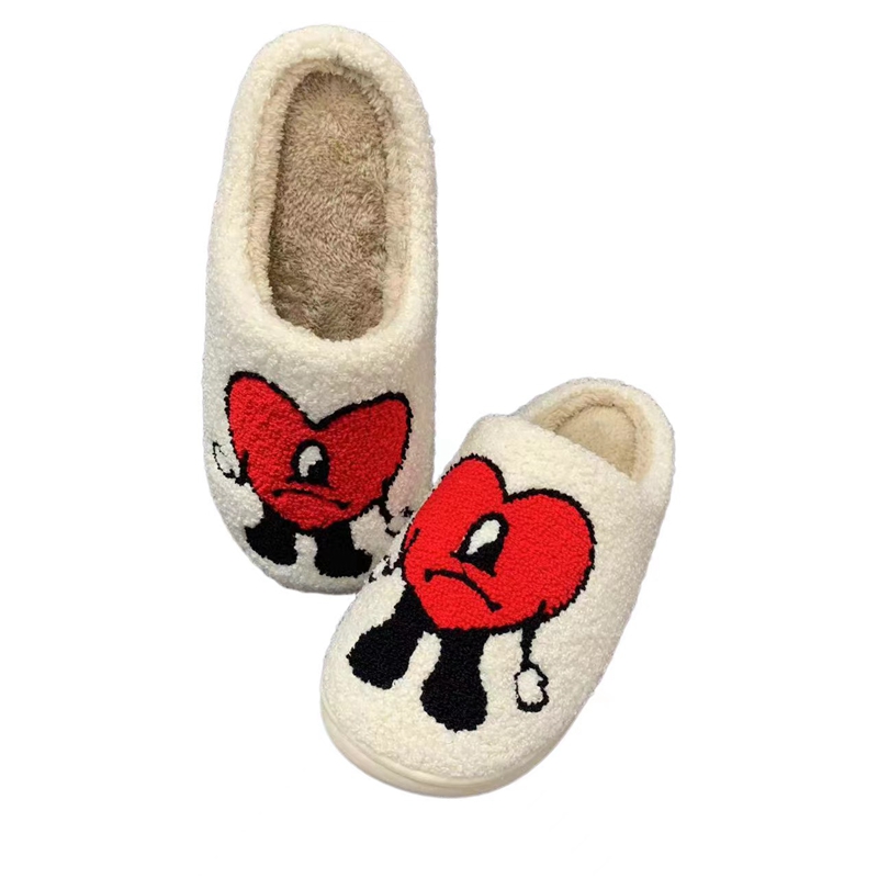 Children’s White/Black Love Cartoon Face Winter Slipper