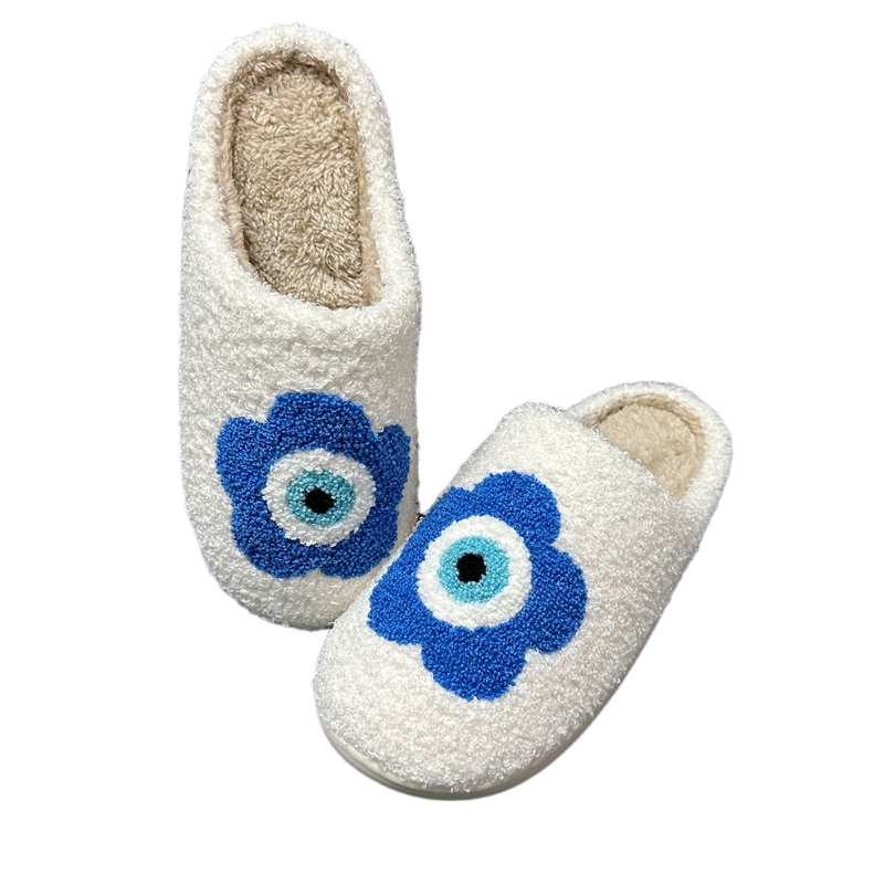 Women’s Blue Flower Evil Eye Winter Indoor Plush Slipper