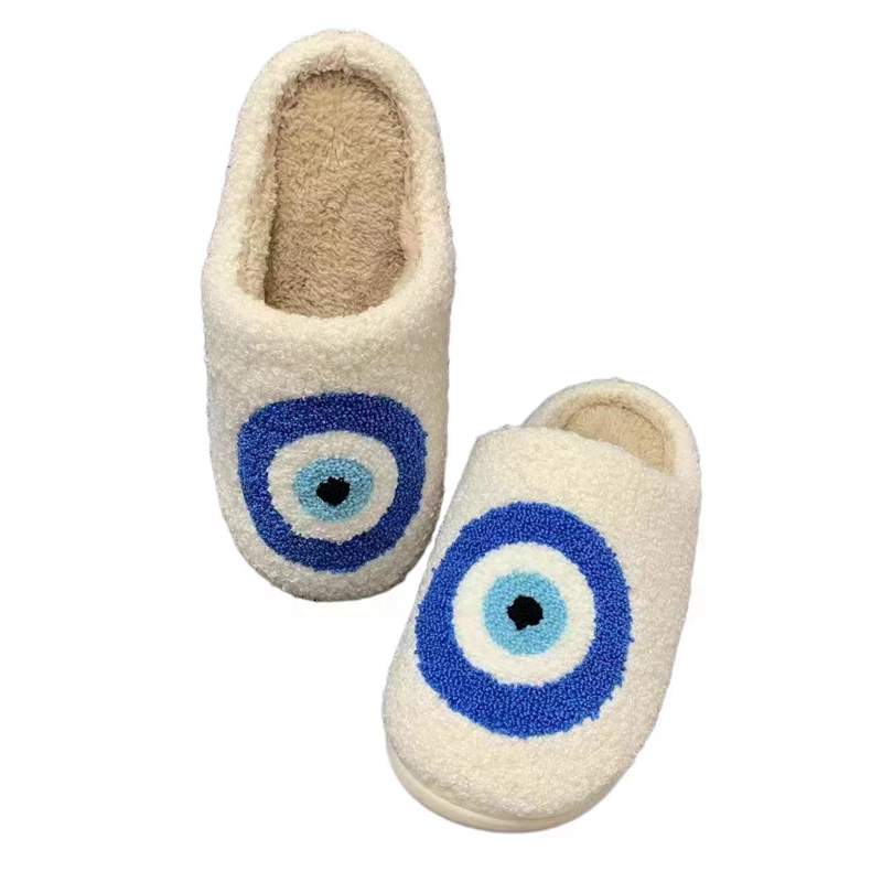 Adults’ Blue Evil Eyes Winter Indoor Plush Slipper