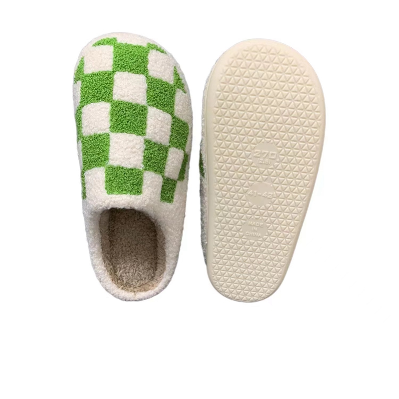Adults’ Green Checker  Winter Indoor Plush Slipper