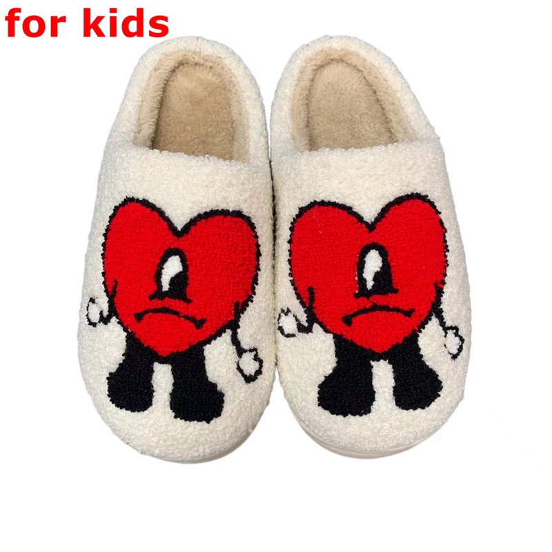 Children’s White/Black Love Cartoon Face Winter Slipper