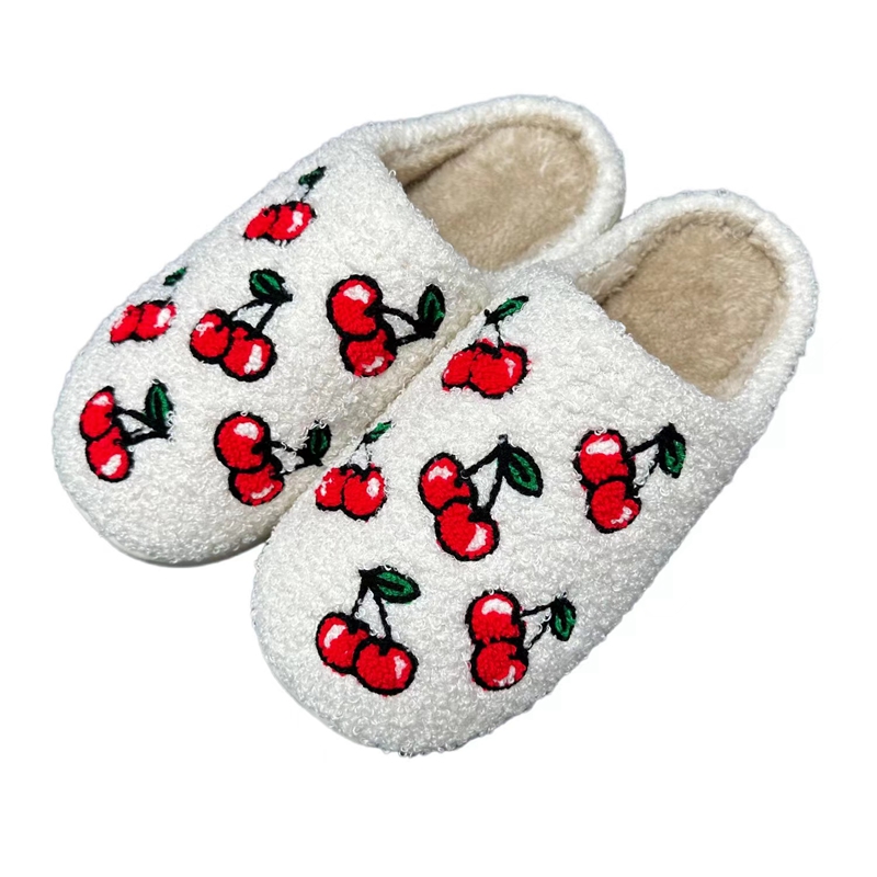 Women’s Cherry Embroidery Winter Indoor Plush Slipper