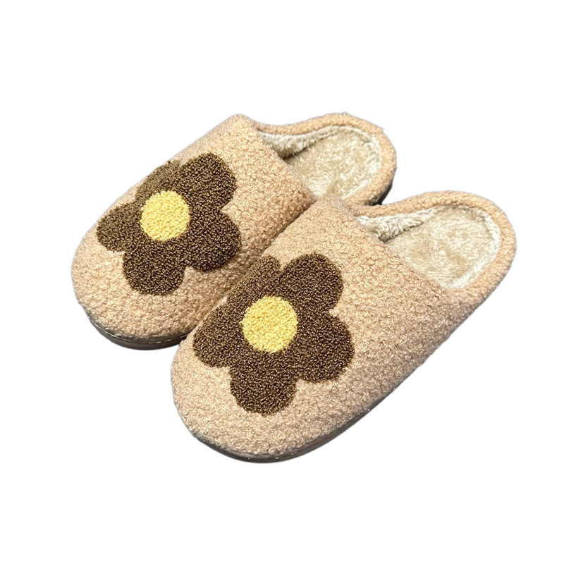 Women’s Brown Flower  Winter Indoor Plush Slipper
