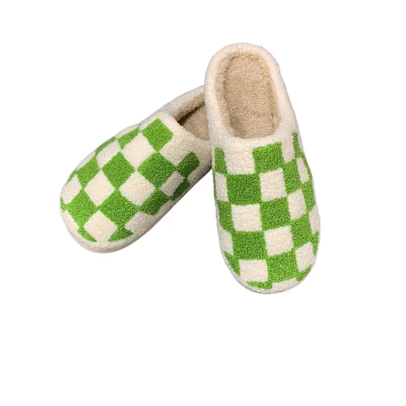 Adults’ Green Checker  Winter Indoor Plush Slipper