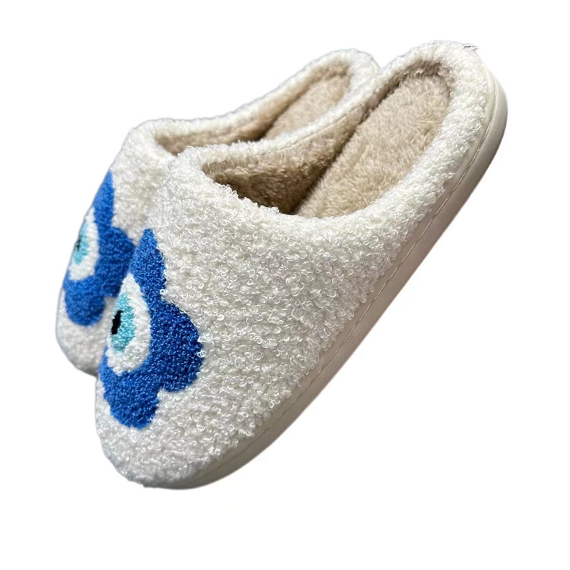 Women’s Blue Flower Evil Eye Winter Indoor Plush Slipper