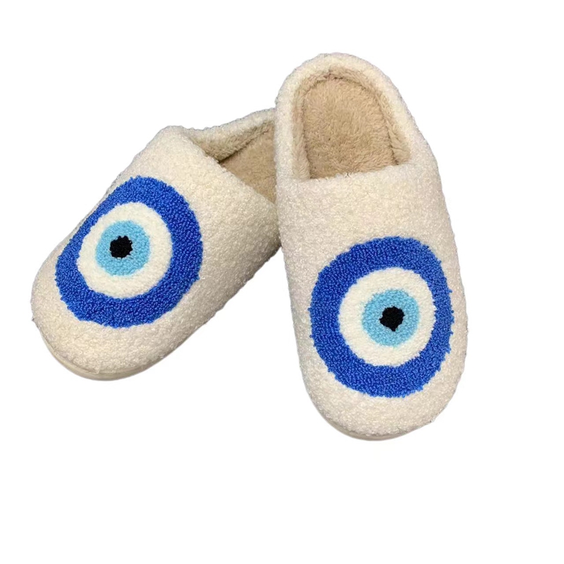 Adults’ Blue Evil Eyes Winter Indoor Plush Slipper