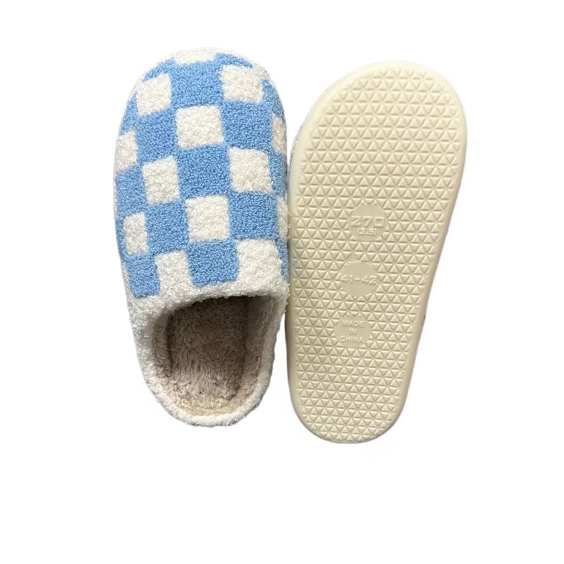 Adults’ Blue Checker   Winter Indoor Plush Slipper