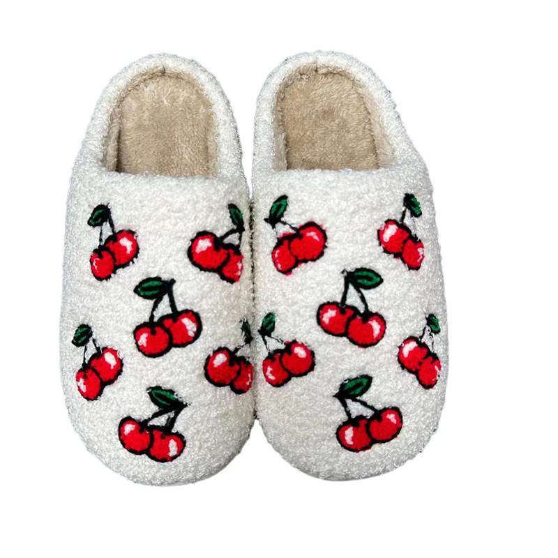 Women’s Cherry Embroidery Winter Indoor Plush Slipper