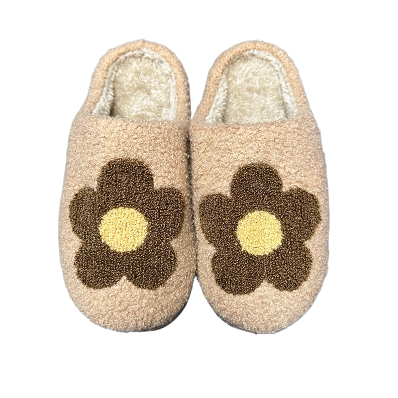 Women’s Brown Flower  Winter Indoor Plush Slipper