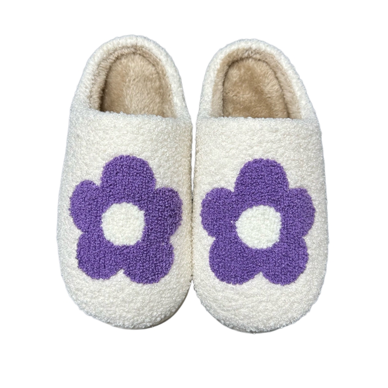 Women’s Nice Purple Flower Winter Indoor Plush Slipper