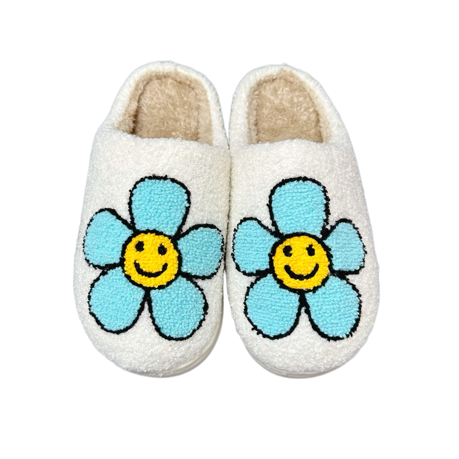 Women’s  Cute Smile Blue Flower Winter Indoor Plush Slipper