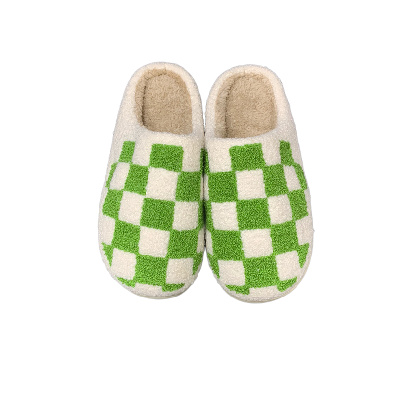 Adults’ Green Checker  Winter Indoor Plush Slipper