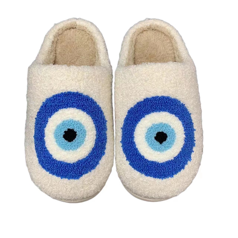 Adults’ Blue Evil Eyes Winter Indoor Plush Slipper