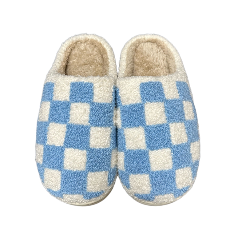 Adults’ Blue Checker   Winter Indoor Plush Slipper