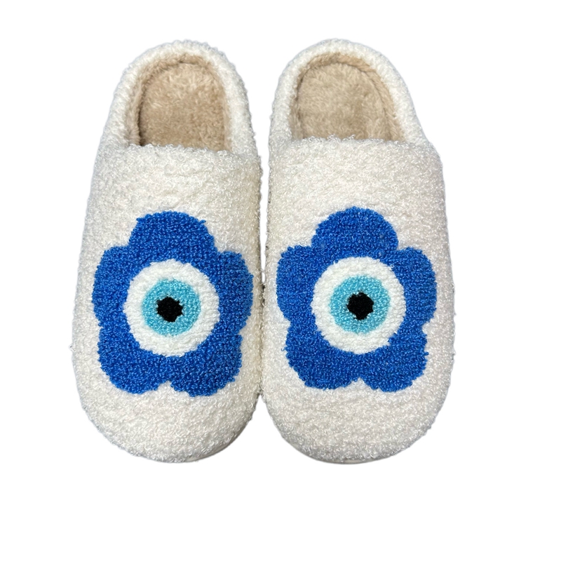 Women’s Blue Flower Evil Eye Winter Indoor Plush Slipper