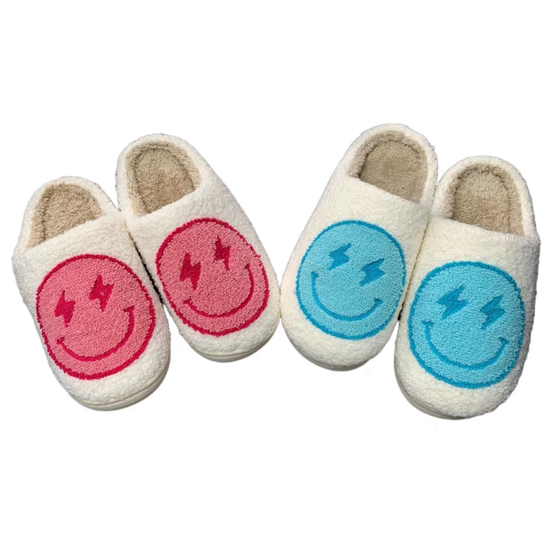 Women’s Pink/Blue Lightning Bolt Face Winter Slipper